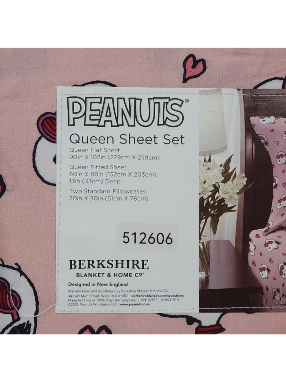Peanuts Snoopy Queen Sheet Set By Berkshire Hearts Valentines Glasses Pink
